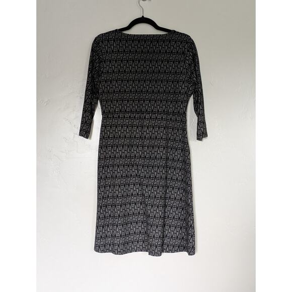 Toad & Co Dress Womens Large Black White Geometric Pattern Stretch Fit & Flare - Picture 4 of 9